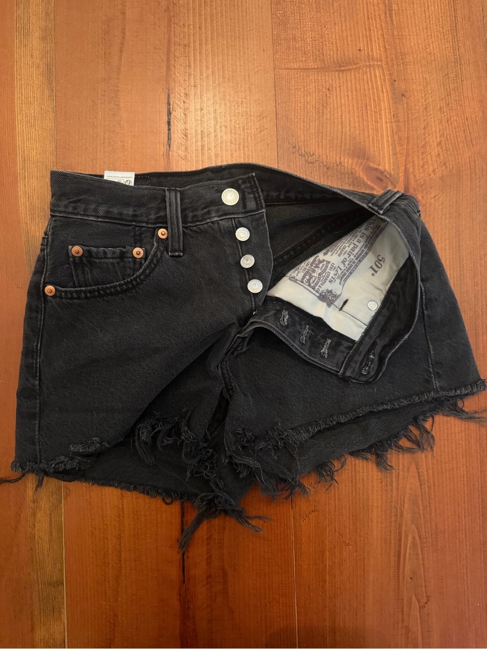 Levi's Black Frayed Hem Denim Shorts